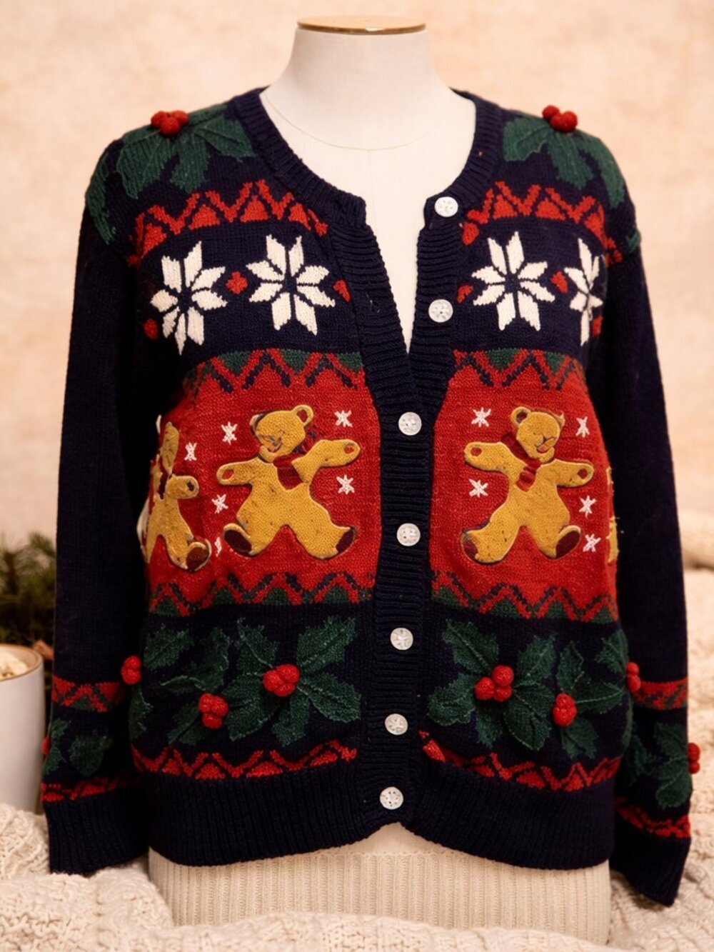 Vintage Petite Sophisticate Gingerbread Holiday Cardigan Sweater S